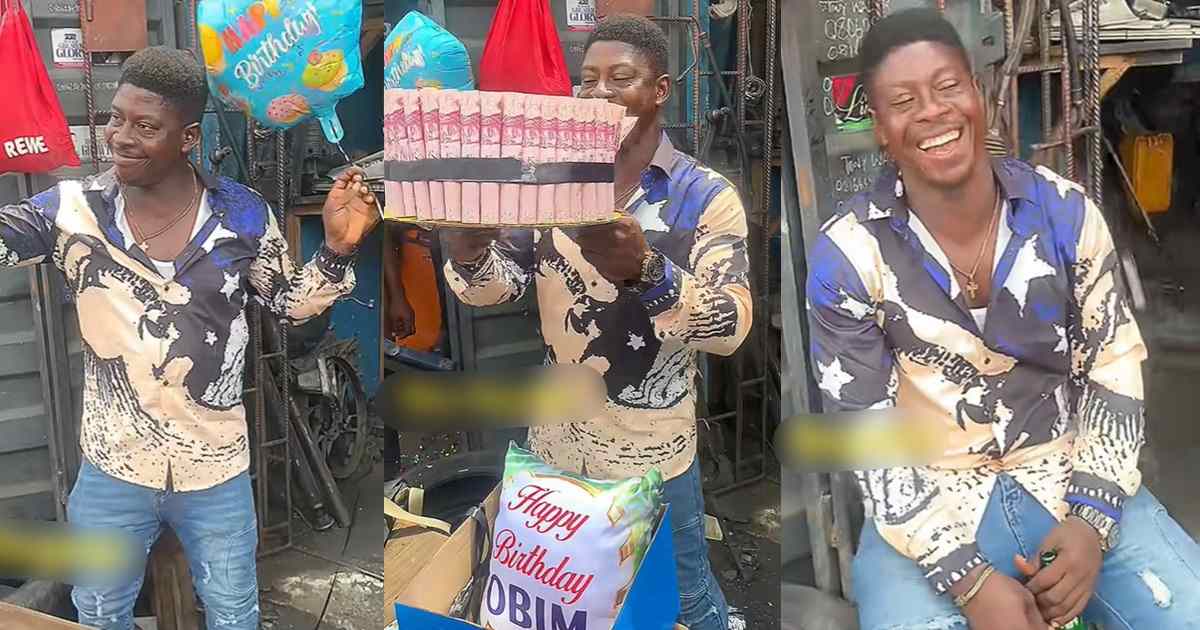“Omo I come happy pass the man” – Nigerian woman surprises her Odogwu husband on his birthday at his workplace (WATCH)