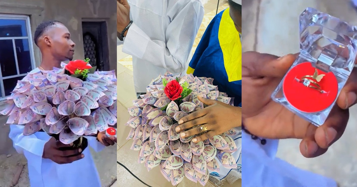 “Wetin butterfly dey do for ring” – Man Asks Partner to Marry Him with a Knuckle Ring (WATCH)