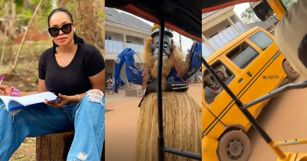 “Why you sef dey video masquǝrade” – Lady shares her encounter with a masquǝrade on her way to a movie set (WATCH)