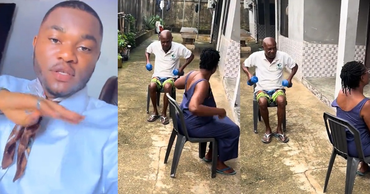 “Mama na gym instructor” – Man stúnned after waking up to see his parents working out (VIDEO)