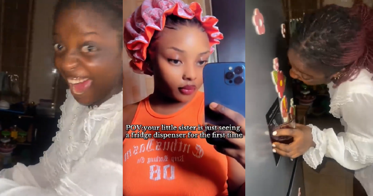 Lady Shares Wholesome Video Of Her Sister Reacting To A Fridge Dispenser For The First Time (WATCH)