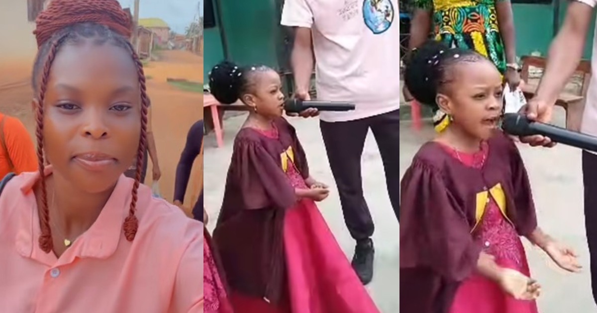 Lady expresses surprise after seeing her 5-year-old sister give an impressive speech at her graduation (WATCH)