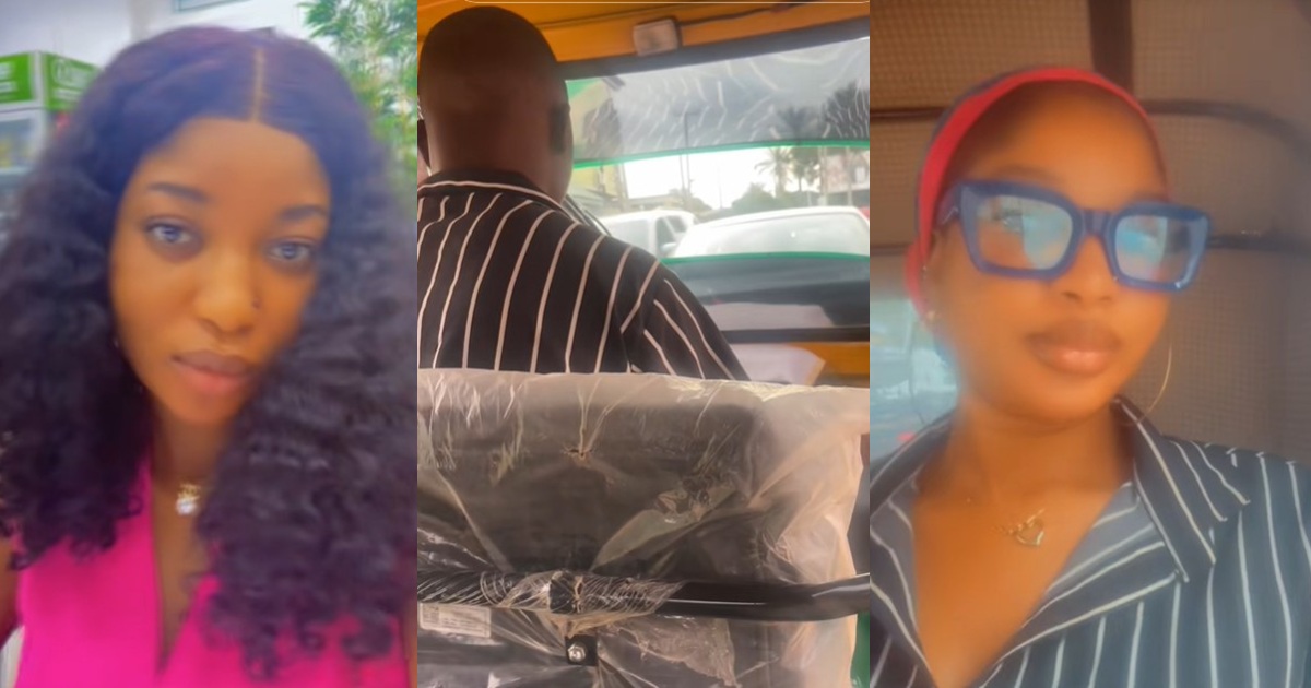 “See how person jam is future husband unexpectedly” – Lady coincidentally wore a matching outfit with a Keke Napep rider (VIDEO)