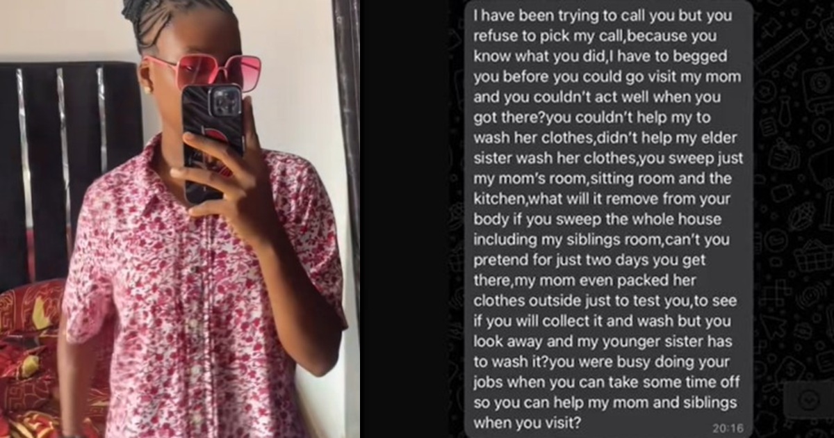 “Ladies, don’t settle for less” – Lady advises her gender after boyfriend’s sh0cking response to her refusal to perform housemaid duties for his mum (VIDEO)