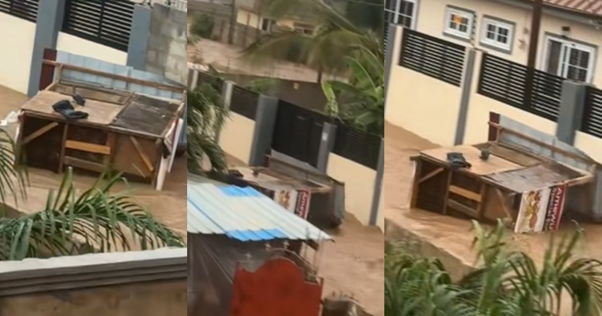 “Our restaurant is going!” – Man exclaims as fl00d sweeps away a kiosk due to a heavy downpour (VIDEO)