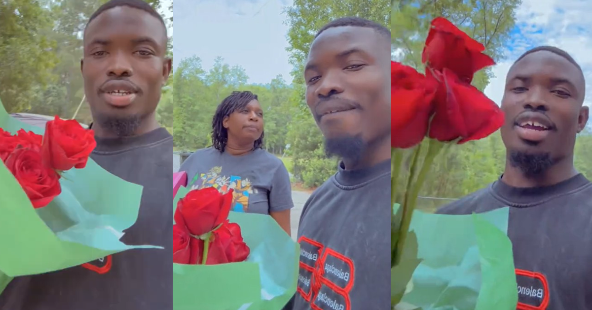 “I don’t know how to act or feel” – Nigerian man says as his Black American wife buys him roses (WATCH)