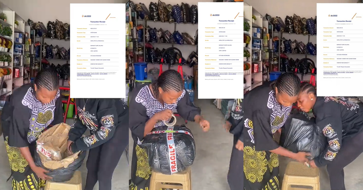 “She even paid delivery fee” – Businesswoman sends stones instead of goods after customer sends a fake ₦200,000 transfer receipt (WATCH)