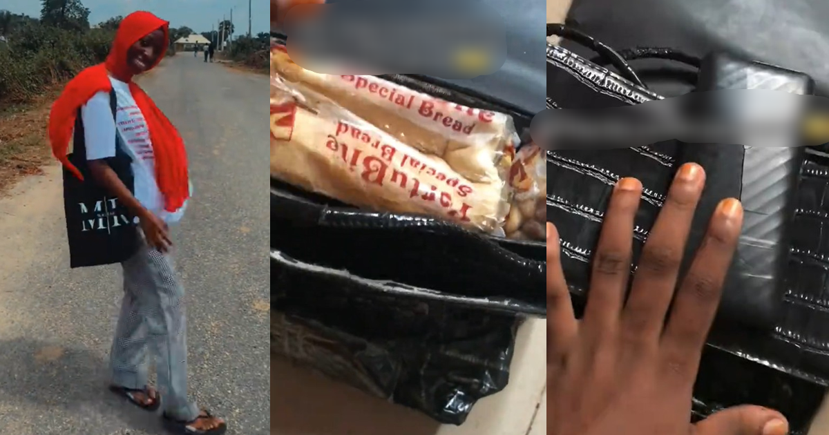 Lady stúnned by her mother’s unconventional method of packing after shipping her forgotten power bank with a loaf of bread and groundnuts (WATCH)