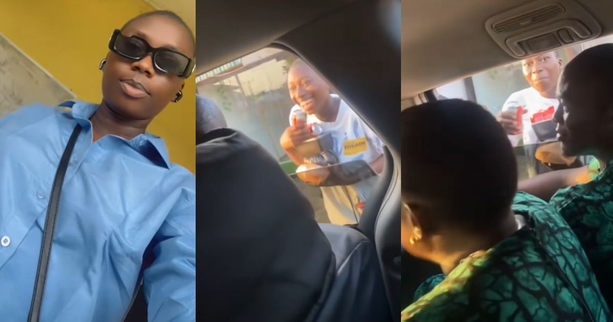 “My mummy was coming from a party” – Lady excited after her mum surprised her with lots of party food at her school junction (WATCH)