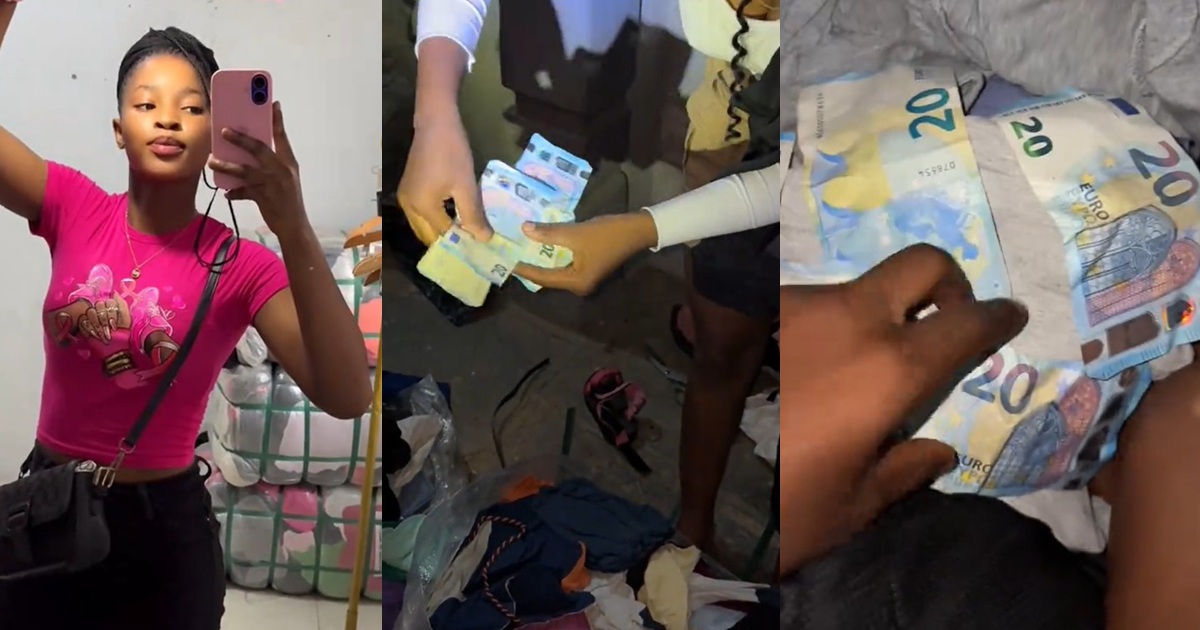 Businesswoman discovers 100 euros hidden among used clothes in an okirika bale (WATCH)