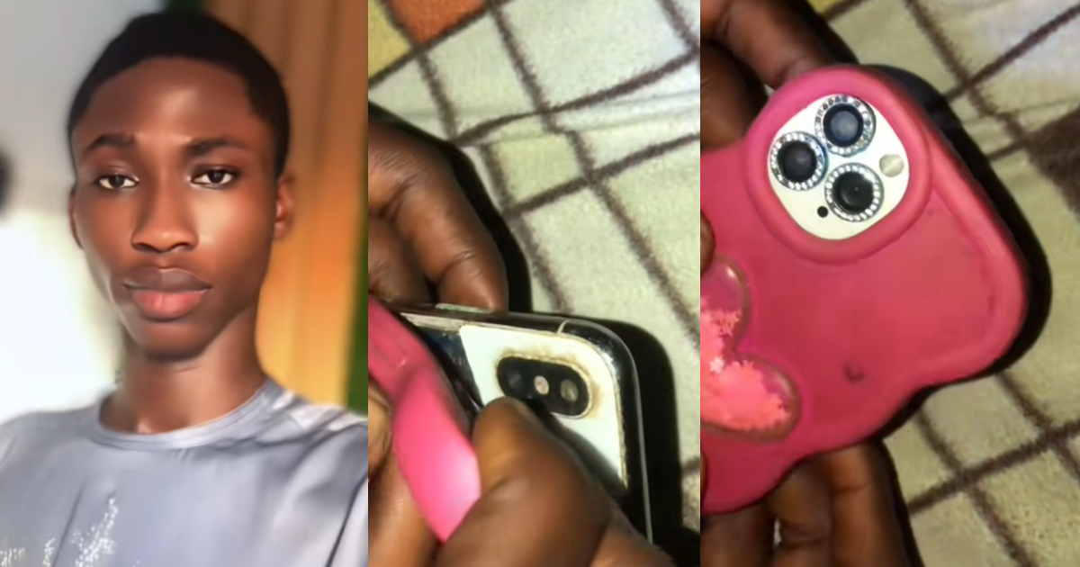 “She dey live fake life” – Man uncovers neighbor’s creative d!sguise for her iPhone, making it appear more expensive than it is (WATCH)