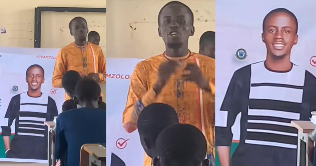 “How we wan take vote for u?” – Student questions presidential candidate over campaign banner photo that doesn’t match his actual appearance (WATCH)