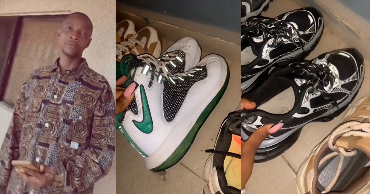 “My dad love wearing shoes” – Lady shows off her dad’s expensive collection of shoes (WATCH)
