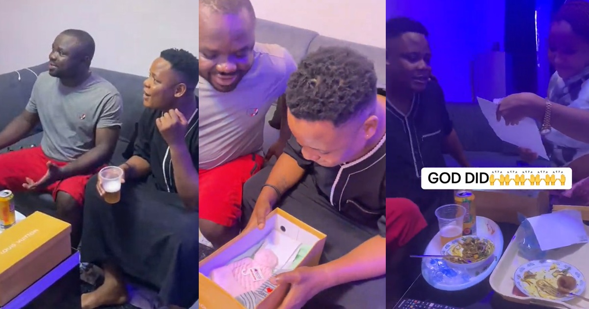 Double celebration as woman surprises her husband and her best friend with pregnancy news on his birthday (WATCH)