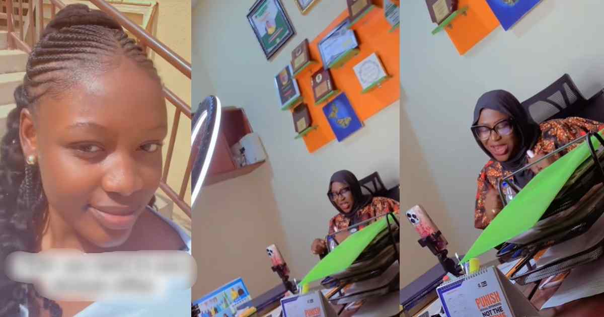 “She even brought ring light” – Lady records her lecturer performing to trendy music during her visit to her office (WATCH)