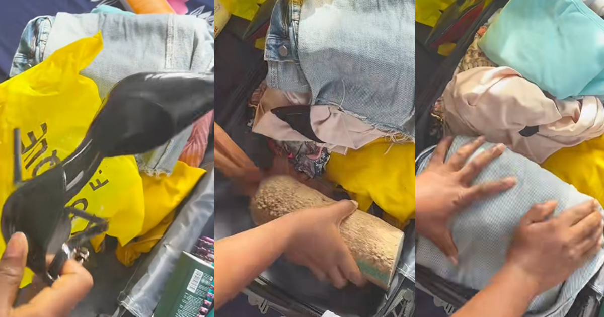 “If she no see fashion do, she go see food chop” – Lady discovers her shoe in her younger sister’s luggage, swaps it for a tuber of yam before her trip (WATCH)