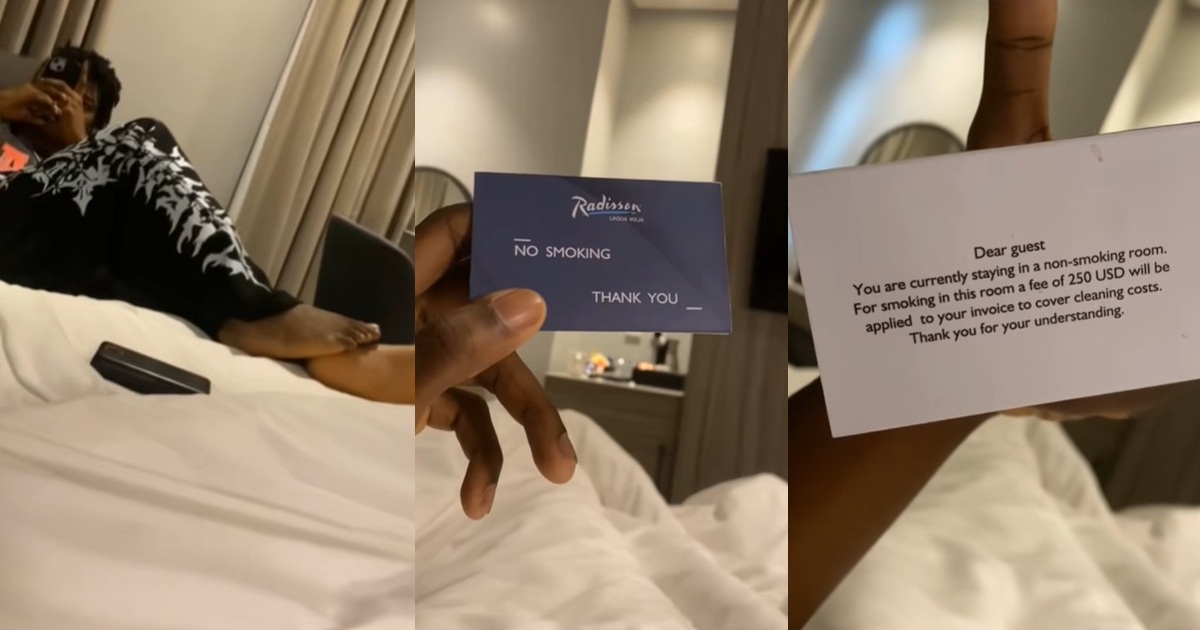 “For sm0king in this room, a fee of 250 USD will be applied” – Man shares the warn!ng note he found after checking in to a hotel in Lagos (WATCH)