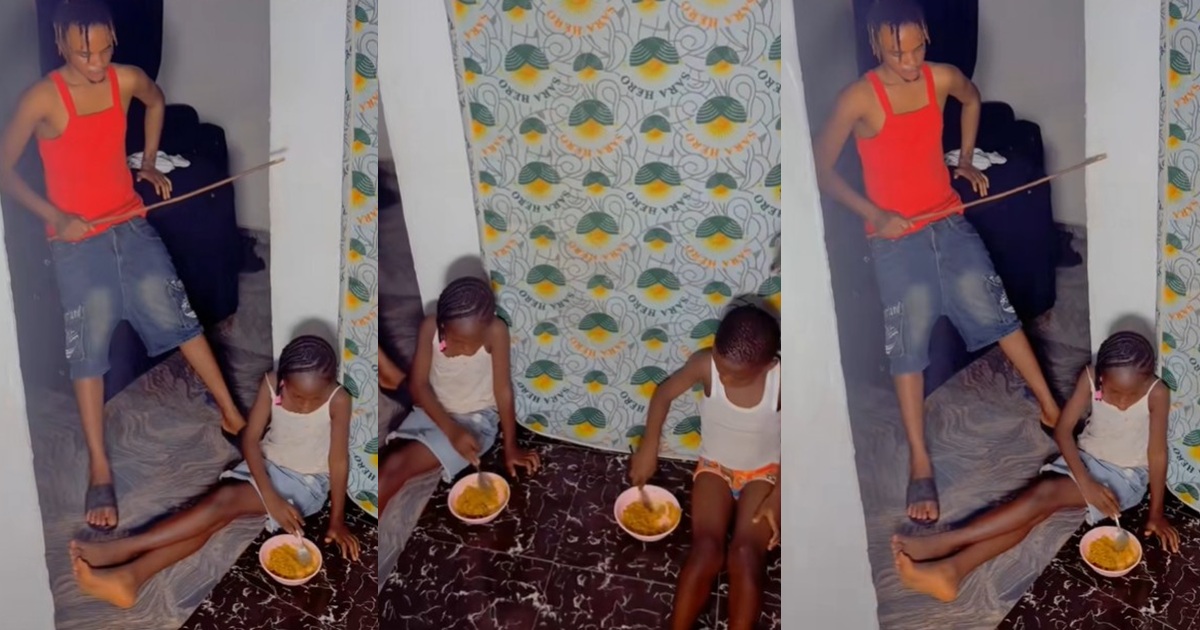 “They must finish the food” – Man attempts to disc!pline his kids for refusing to eat (WATCH)