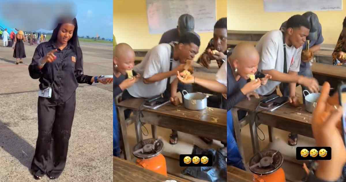 Lady records how her coursemates strúggled to eat noodles from the pot after their class lecture (VIDEO) 