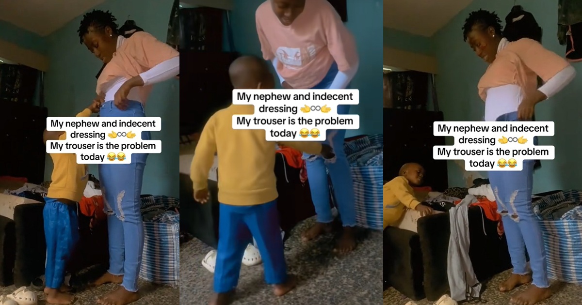 “This boy wan turn me to grandma” – Lady shares how her nephew cr!ticized her for wearing r!pped jeans, insists she mends it (VIDEO)