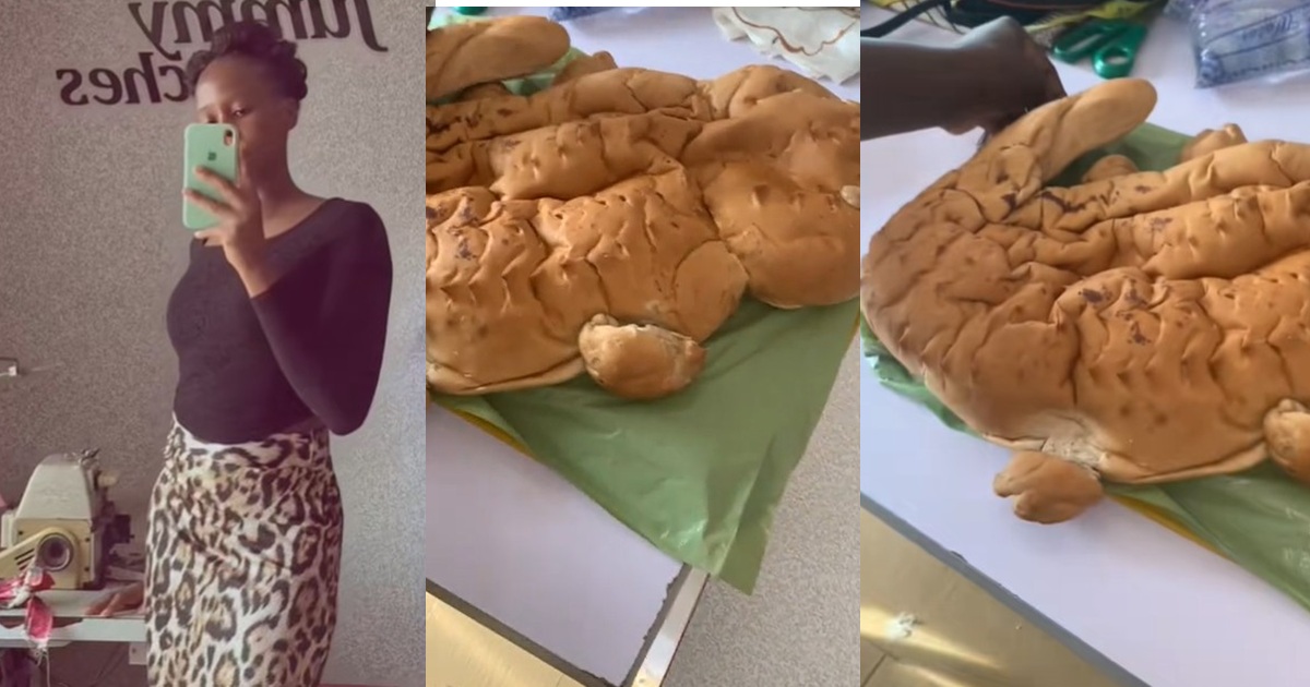 “The bread was sweet tho” – Lady shows off the reptile-shaped bread her uncle baked for her birthday (WATCH)