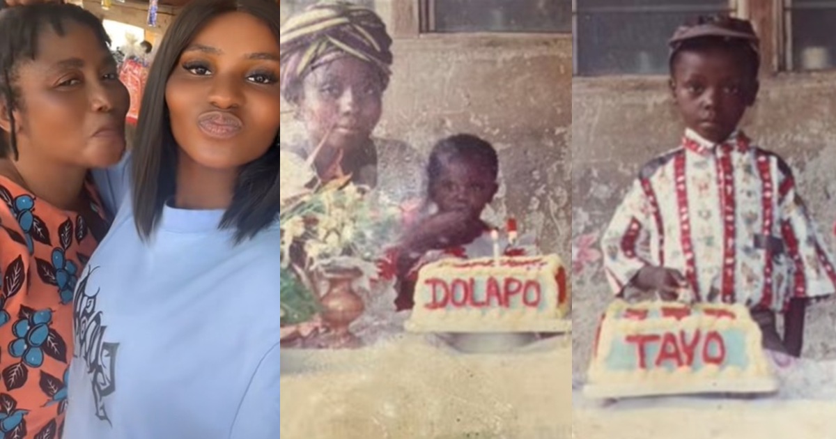 Lady shares throwback photos of when her mum designed her siblings’ names on her 1-year-old birthday cake to celebrate their future birthdays (WATCH)