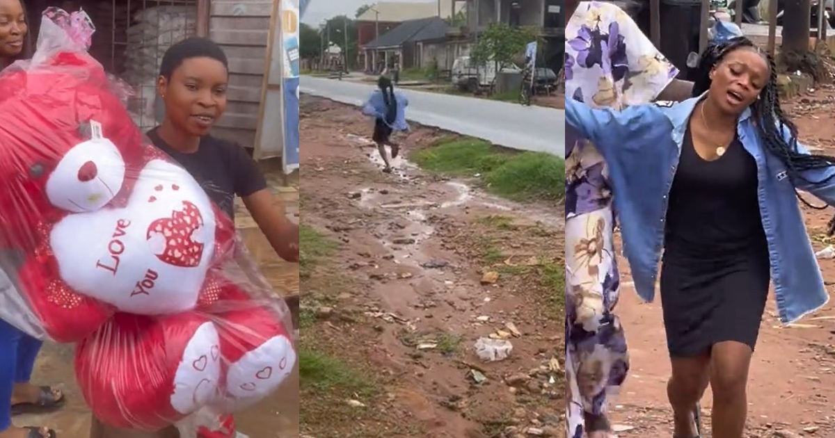 Moment lady felt overwhelmed and ran away as a surprise package was delivered to her (VIDEO)