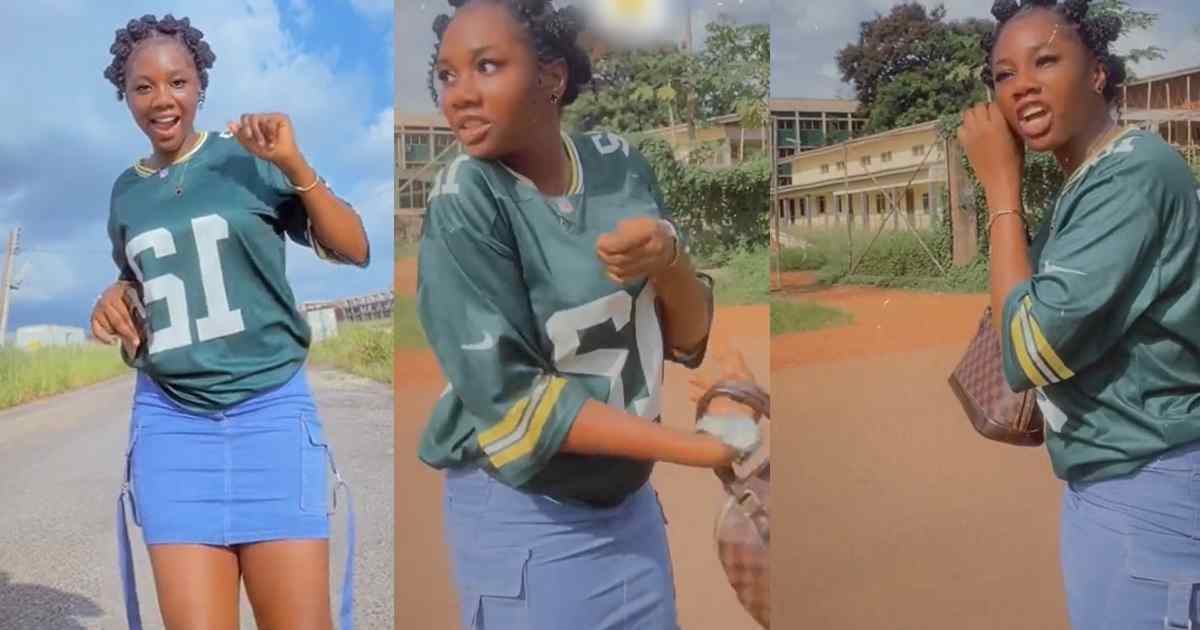 Lady shares how a bike man refused to stop after hitt!ng her while recording a video on her school pathway (WATCH)