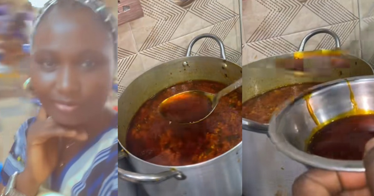 Lady sh0cked to discover the amount of cooking oil in the soup her husband made after she had bǝgged him to cook (VIDEO)