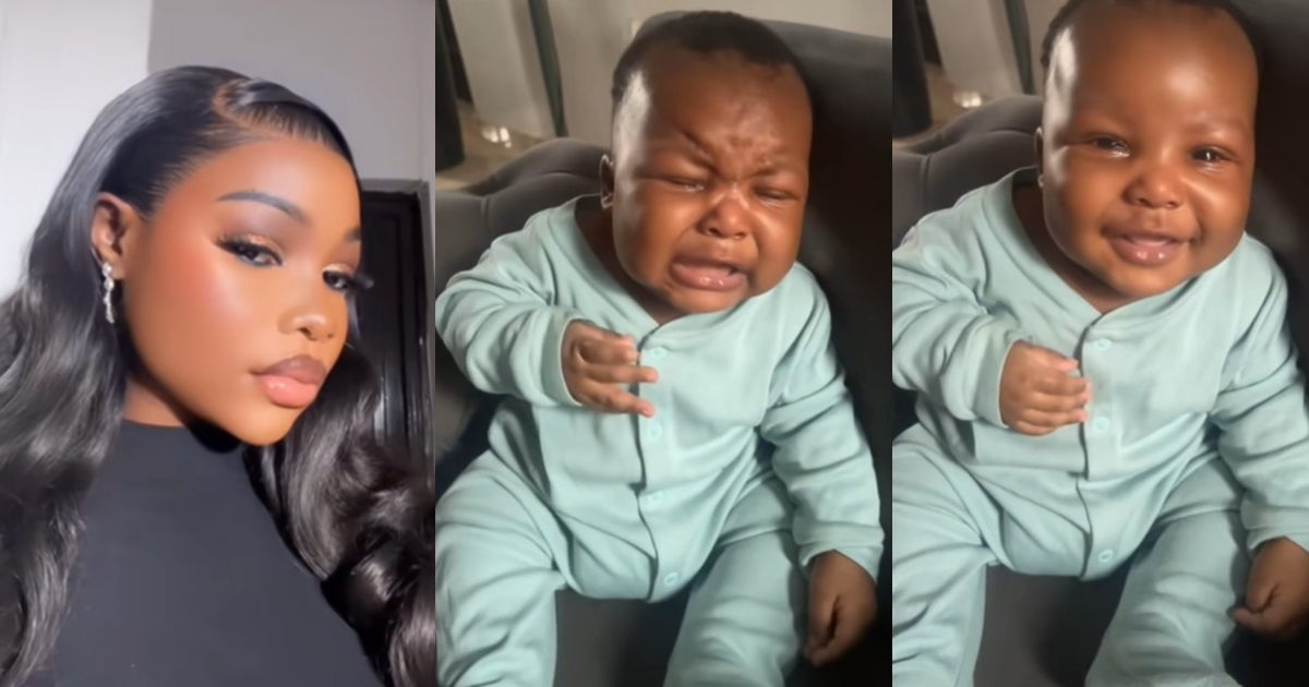 “My ovary is a camera frɘak” – Woman says as her 3-month-old son st0ps crying after seeing the camera (VIDEO)