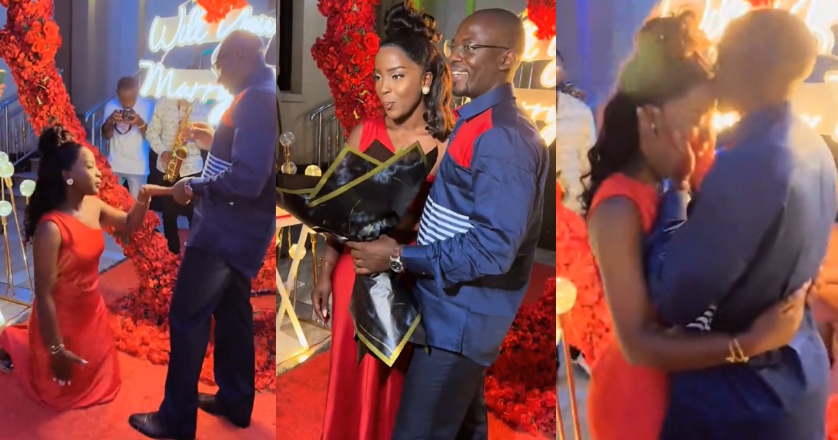 Video of a lady kneeling to receive her engagement ring from her partner at their proposal stirs mixed reactions online (VIDEO)