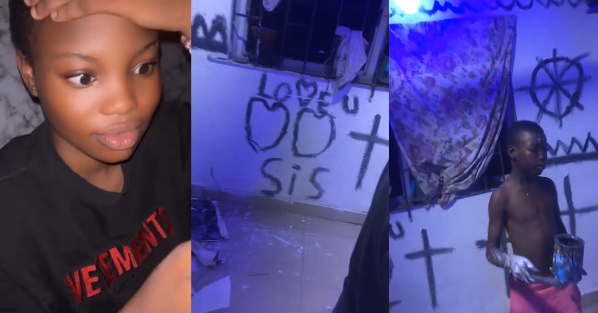 “You later run that shrine matter this year” – Lady sh0cked after seeing the outcome of her request to her brother which was to paint her room (VIDEO)