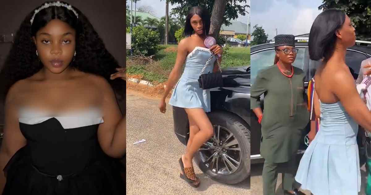 “He took it personal” – Lady says as her friend wears a skimpy dress for their department’s ‘gender switch day’ (WATCH)