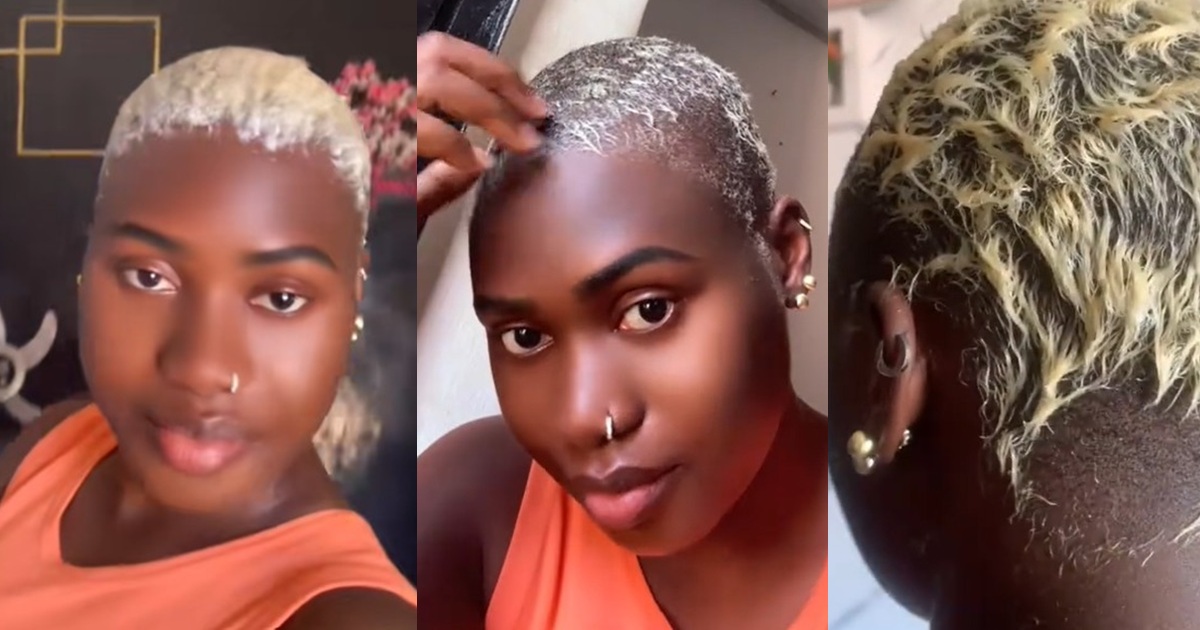 “I’m in pa!n guys” – Lady ends up bald after relaxing her blonde hair for finger waves (WATCH)