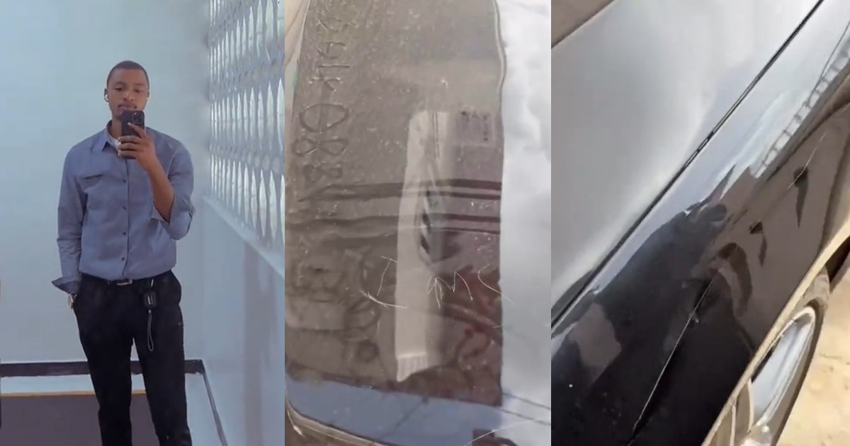 “The apology worsɘ pass wetin he do am” – Man stúnned as an unknown individual writes ‘I am sorry’ on his car as an apology after scratching it (VIDEO)