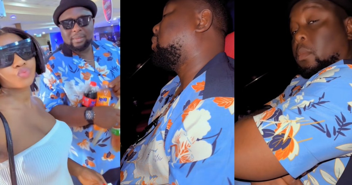A woman records her husband sleeping in the cinema after he finally agrees to accompany her following years of her asking (WATCH)