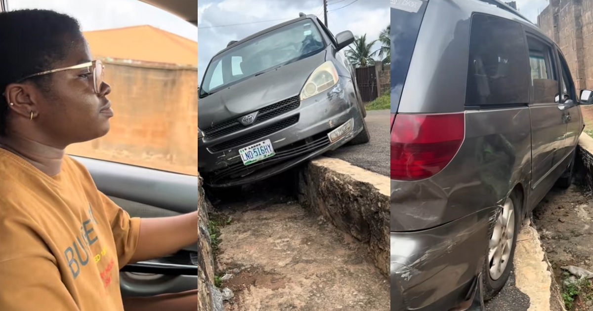 “I drove well before this one” – Lady shows off the aftermath of her driving skills after bragging to her mum (WATCH)