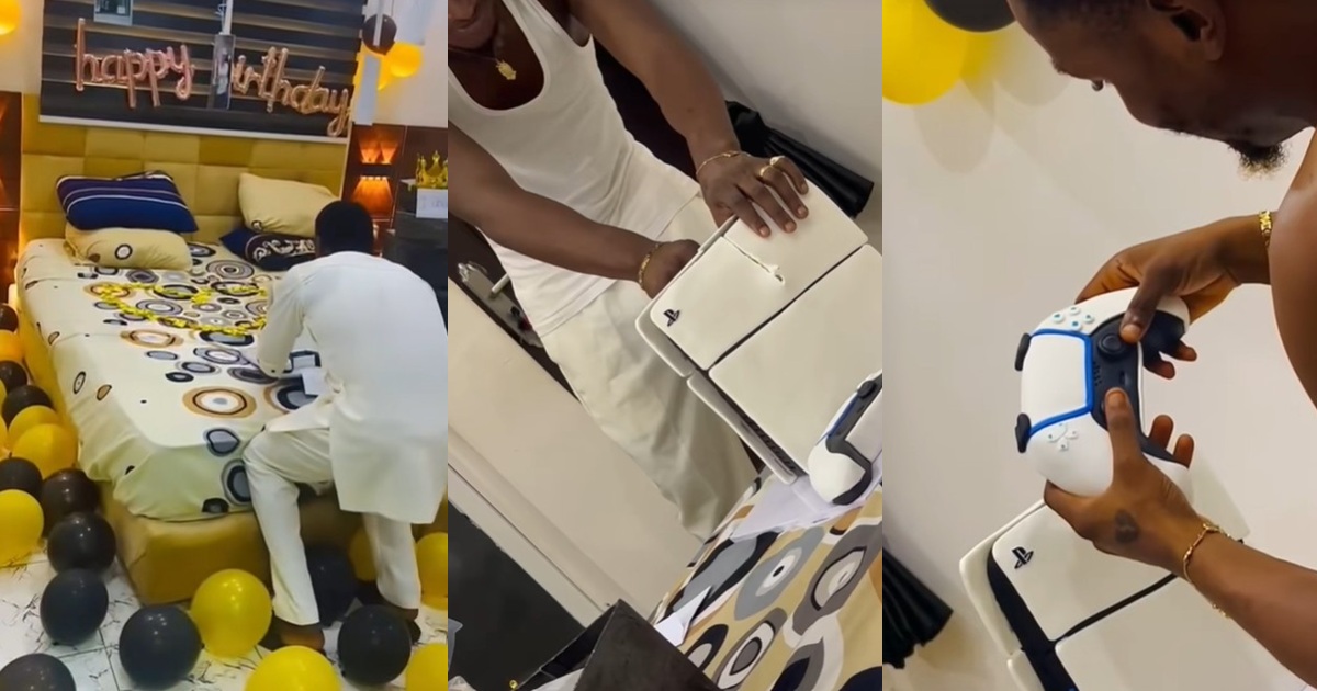 “I wish it was real” – Man left disappointed after his wife pranked him with a PS5-shaped cake on his birthday (WATCH)