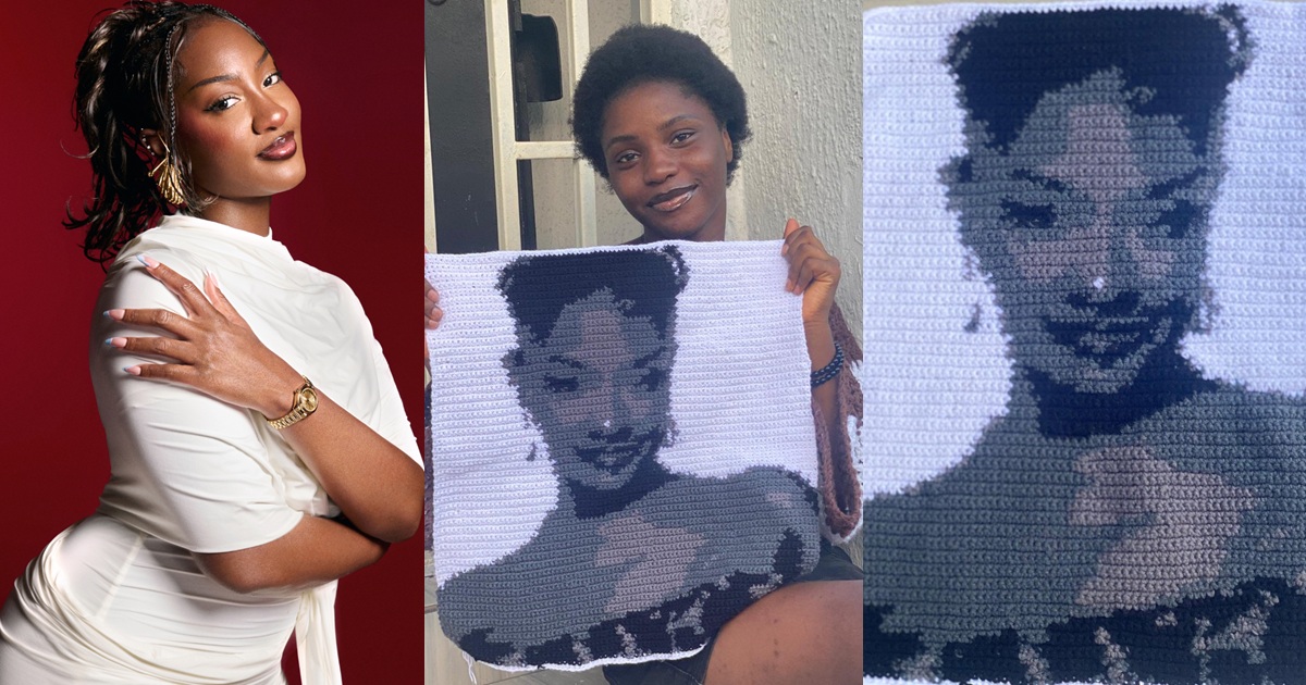 Singer Tems buys a crocheted portrait of herself for ₦3m from an artist who spent 70 hours making it (IMAGES)