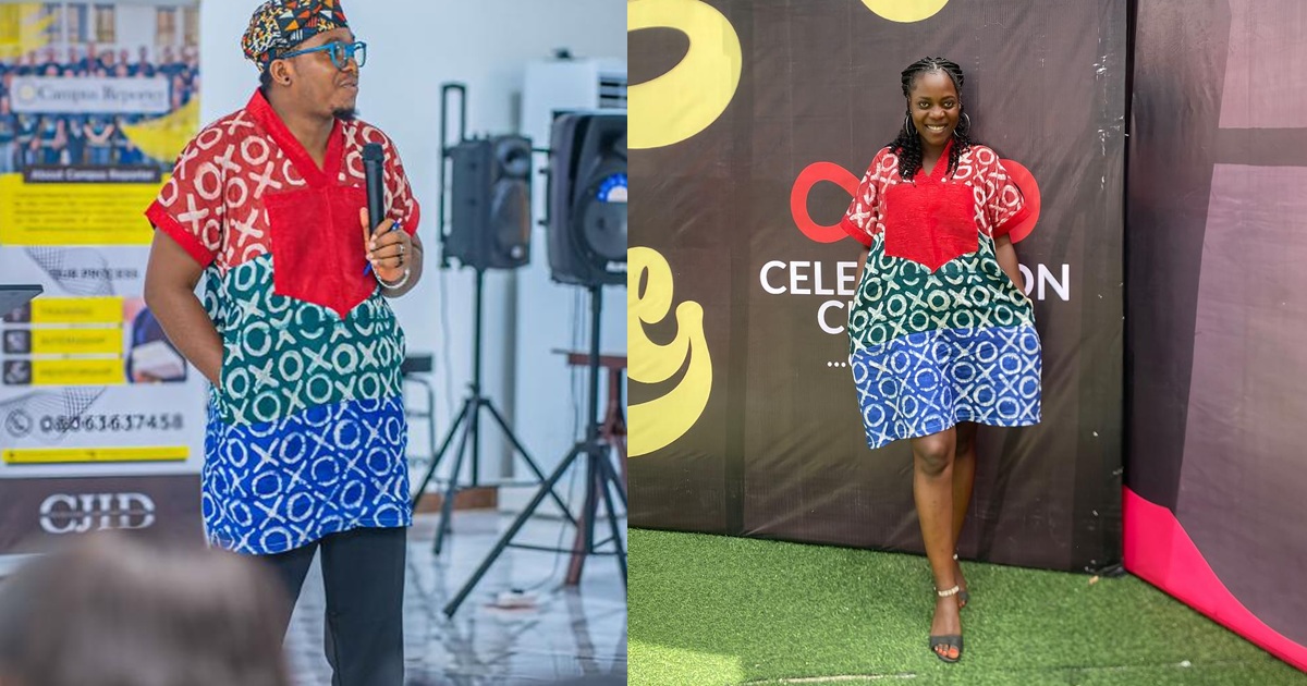 “In the spirit of carrying her everywhere I go” – Man wears his wife’s gown to a public speaking event (IMAGES)