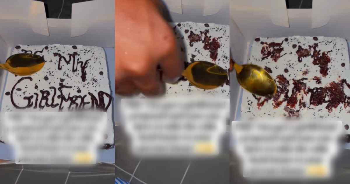 “I promise I’m old enough, I just didn’t know how they’ll react” – Lady nervously erases proposal message from boyfriend’s cake before taking it home to avoid her parents’ reaction (WATCH)