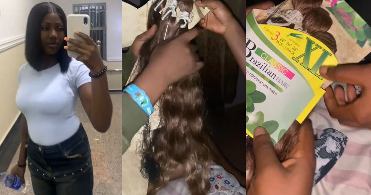 “He probably didn’t know the original” – Lady shows off the ‘Brazilian hair’ her roommate’s talking stage bought her (WATCH)