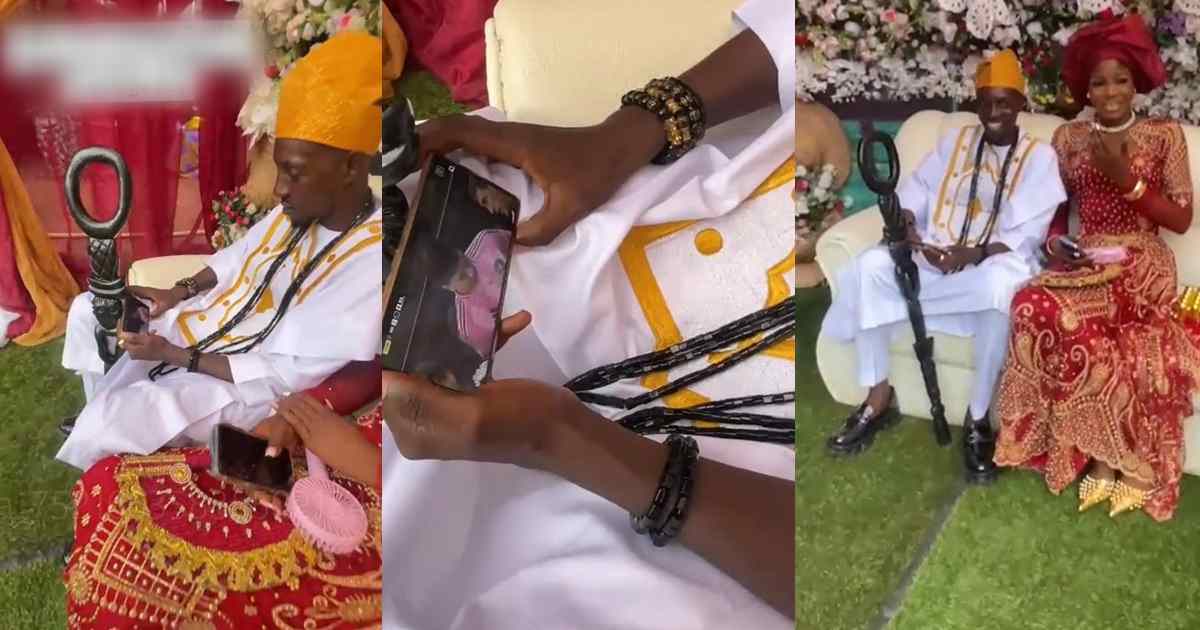 Nigerian man neglɘcts his bride, watches a football match at their traditional wedding ceremony (VIDEO)