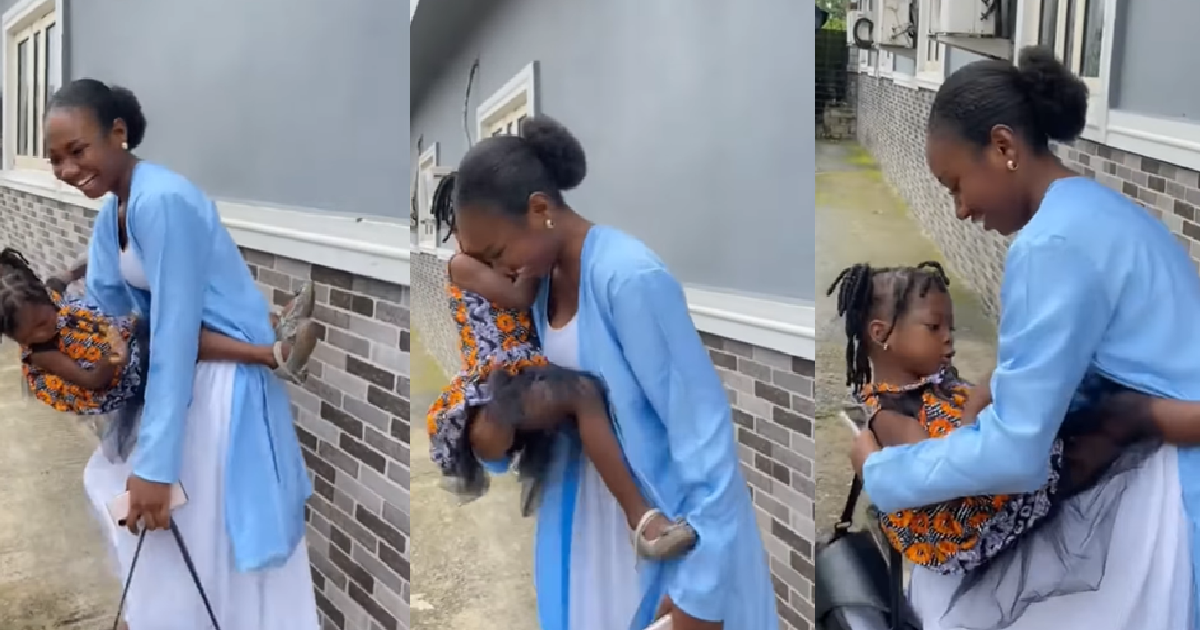 Lady shared a wholesome video of how a little girl she met in church refused to be let down after she carried her (WATCH)