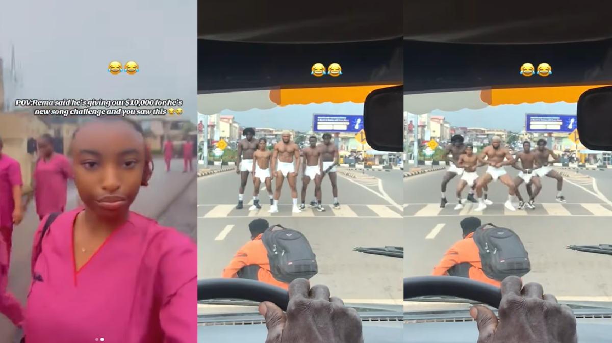 “Rema said he’s giving out $10,000” – Lady shares the shocking scene she witnessed on a highway, a group of men dancing in diapers as they attempt Rema’s new song challenge (WATCH)
