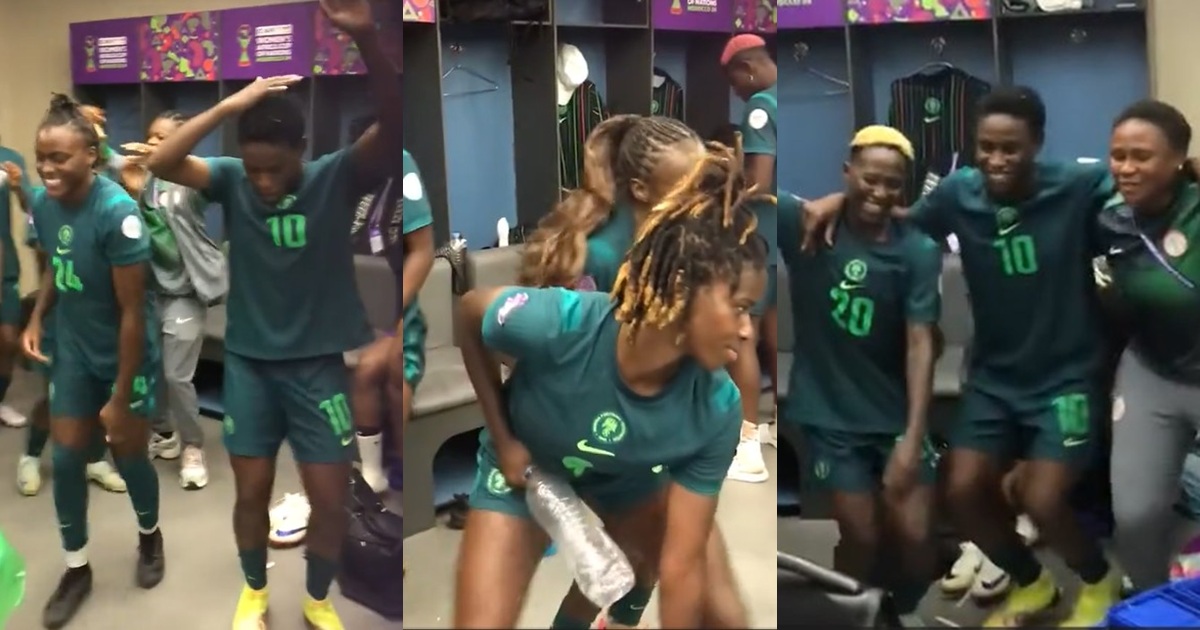 Joy in the locker room as Super Falcons celebrate their win against South Africa. (WATCH)