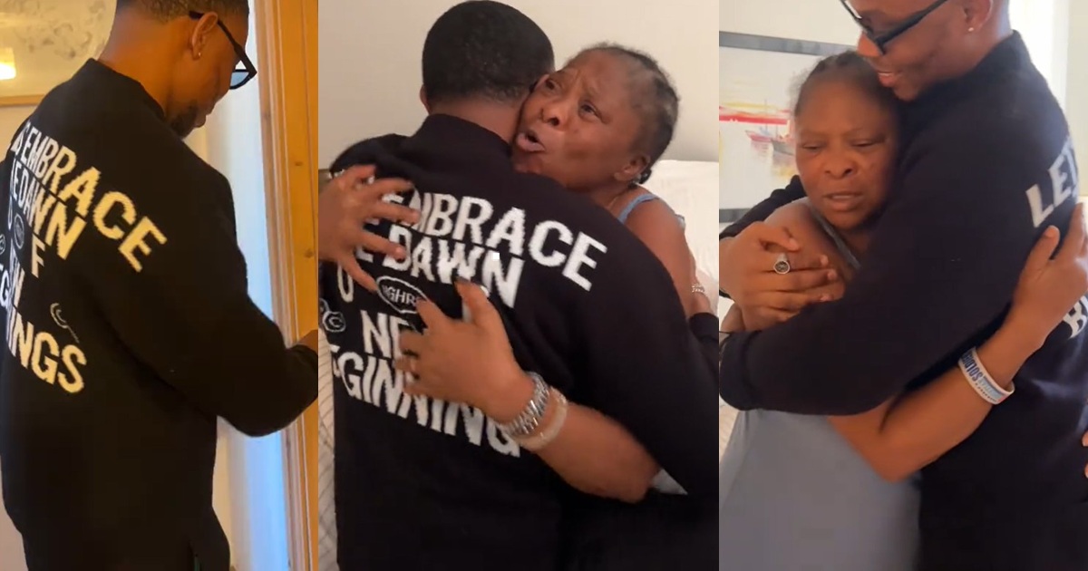 Lady shares emotional reaction of Nigerian Mum to her Son’s surprise visit years after relocating abroad (WATCH)