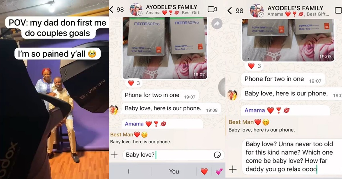 Lady shares an adorable video of her Dad gifting himself and his wife a matching 2-in-1 phone. (WATCH)