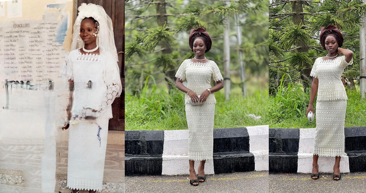 A final year student wore a simplified version of her mother’s wedding dress as her outfit for her FYB costume day at school (IMAGES)