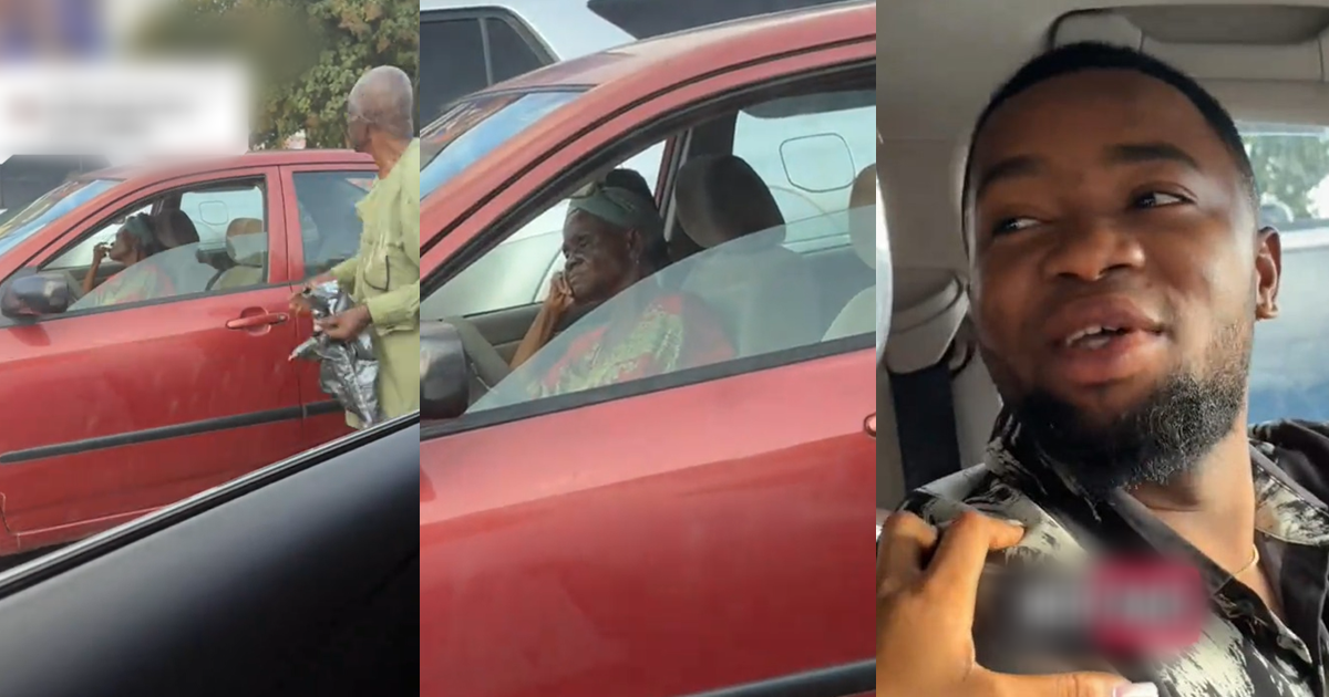 “Mama is living a soft life” – Young couple fascinated after an older man goes to the market while his wife waits in the car (WATCH)